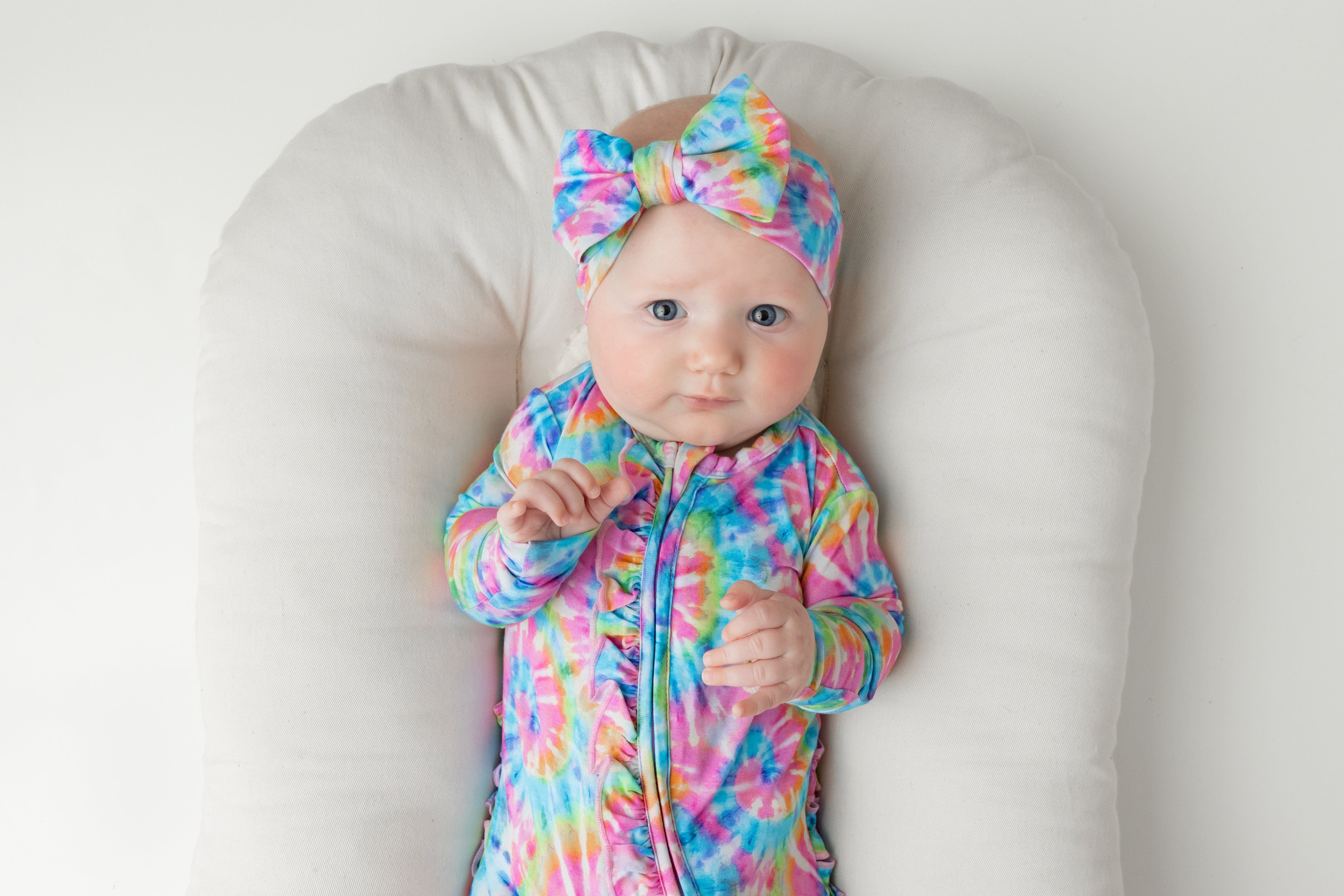 Rainbow Tie Dye Ruffled Footie