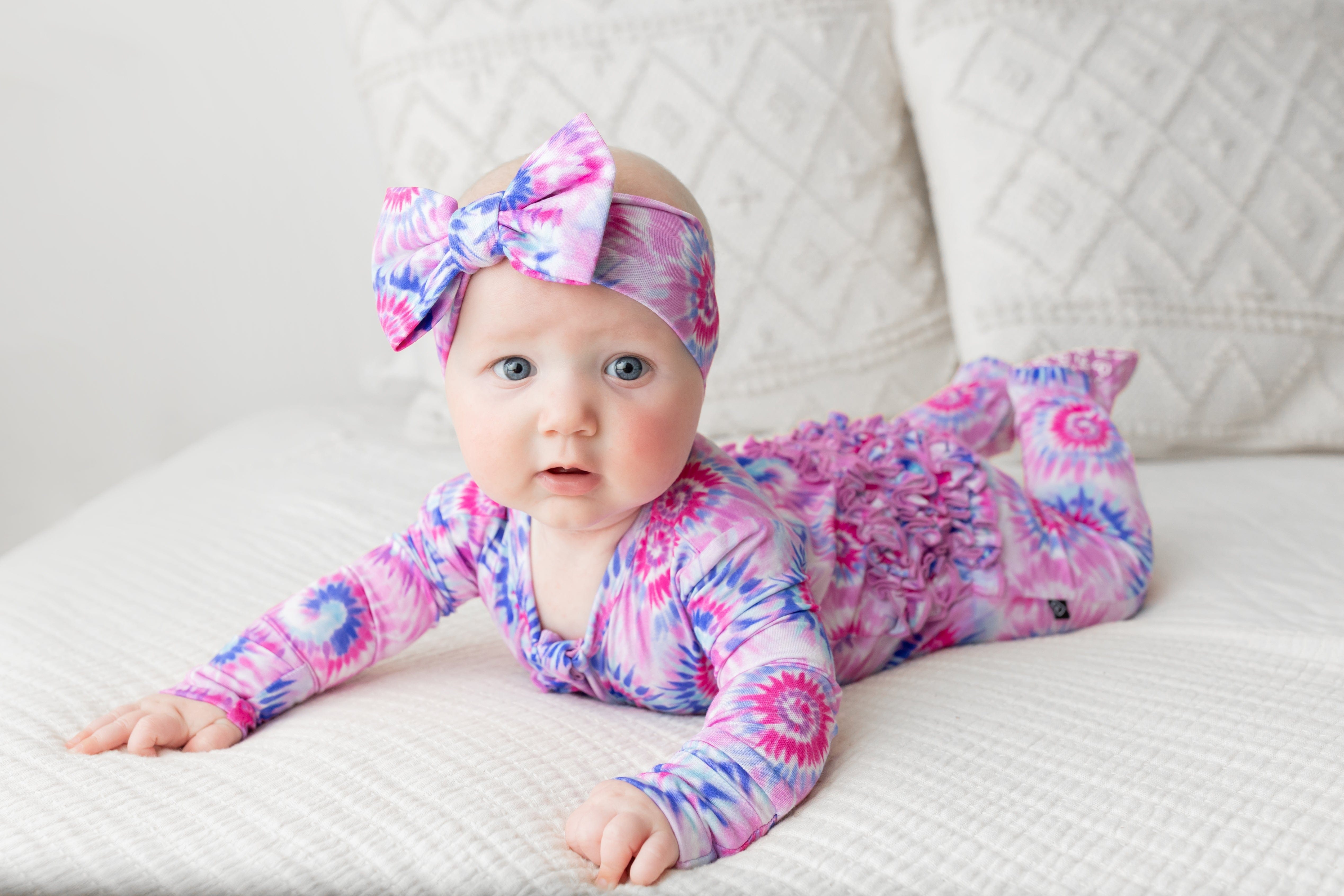 Pink Tie Dye Ruffled Footie