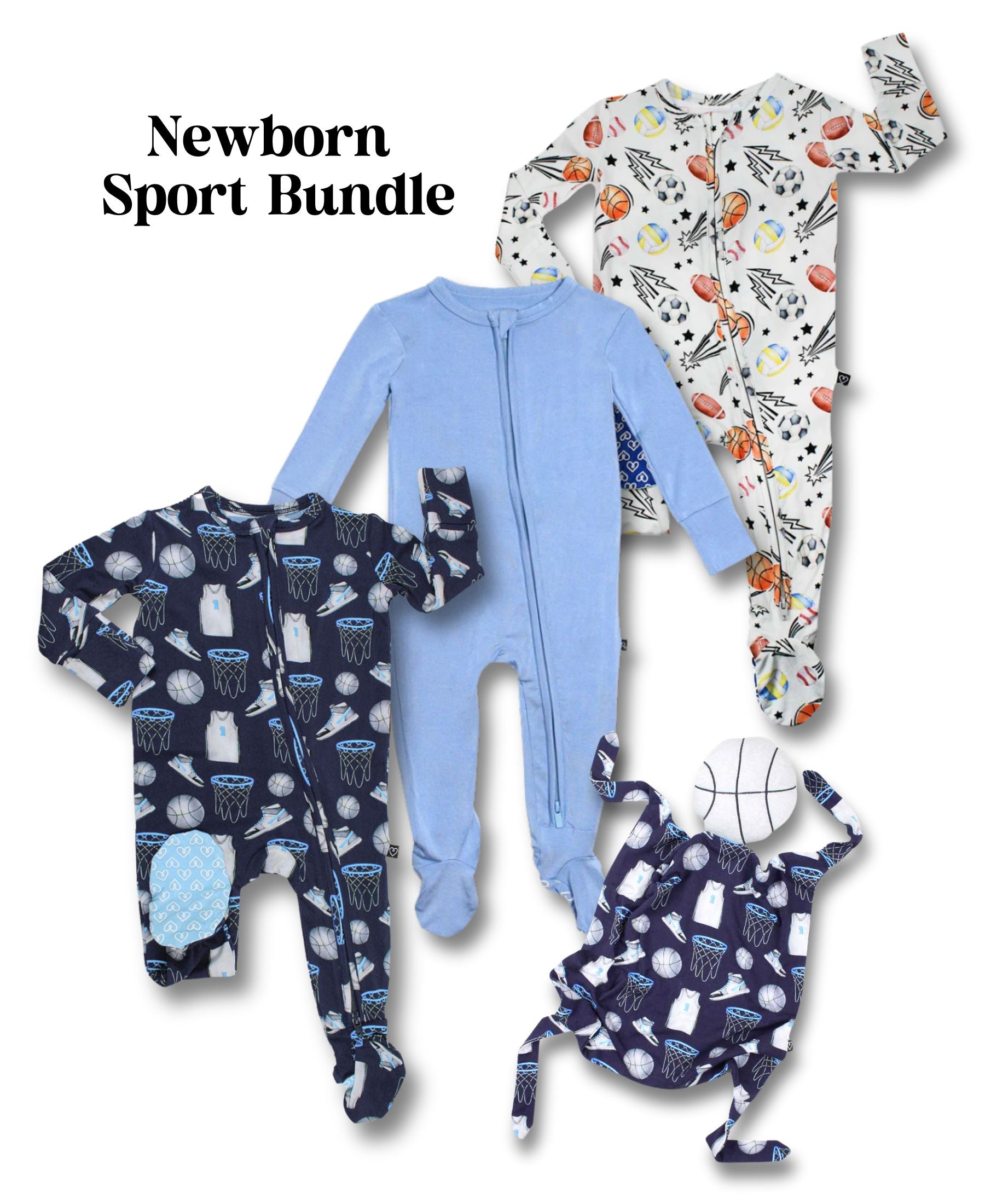 Baby Sport Bundle - Set of 4- Duncan Footie+ Solid Slate Footie +Mike Footie+ Duncan Toy Lovey