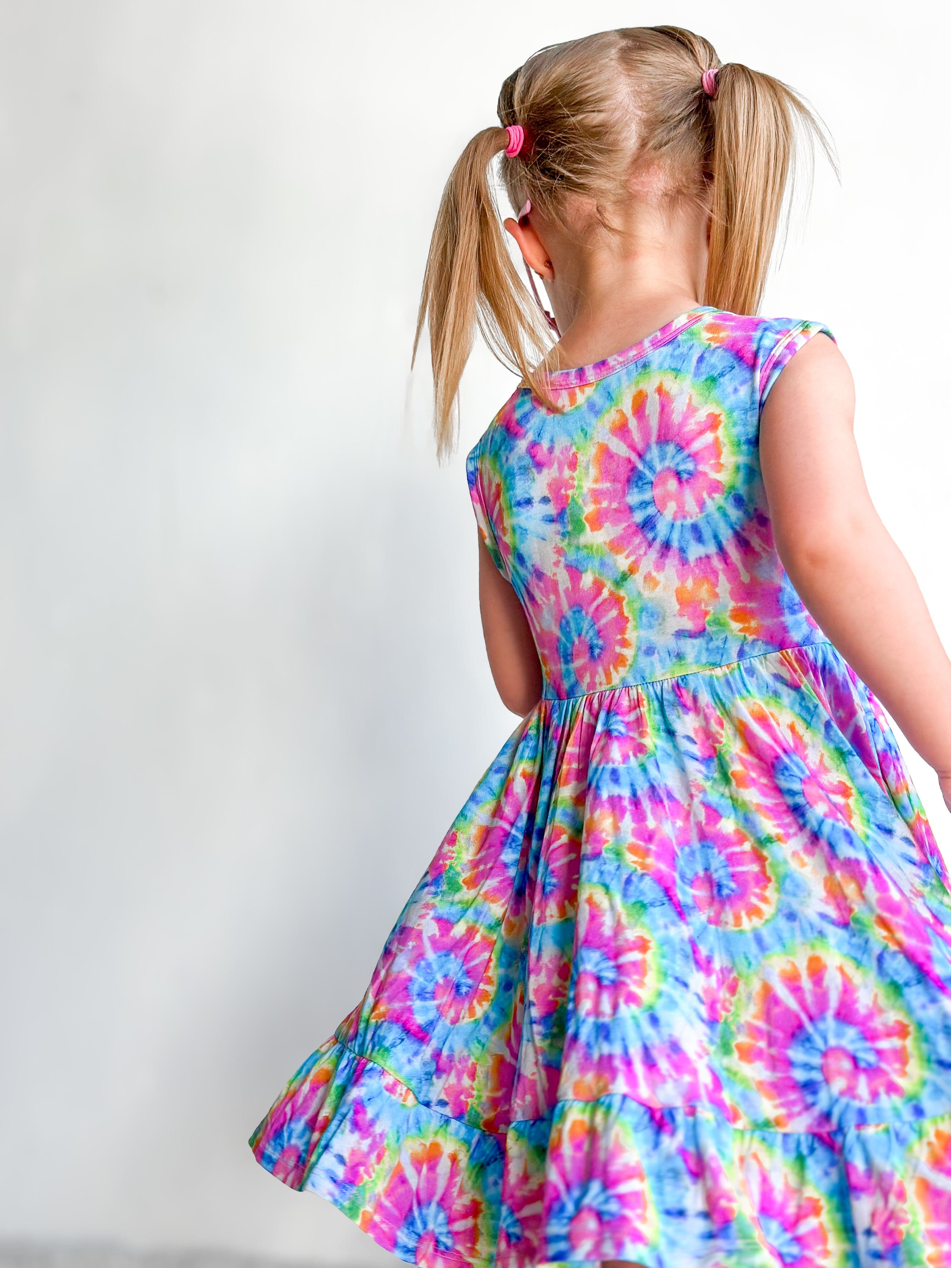 Rainbow Tie Dye Ruffled Twirl Dress