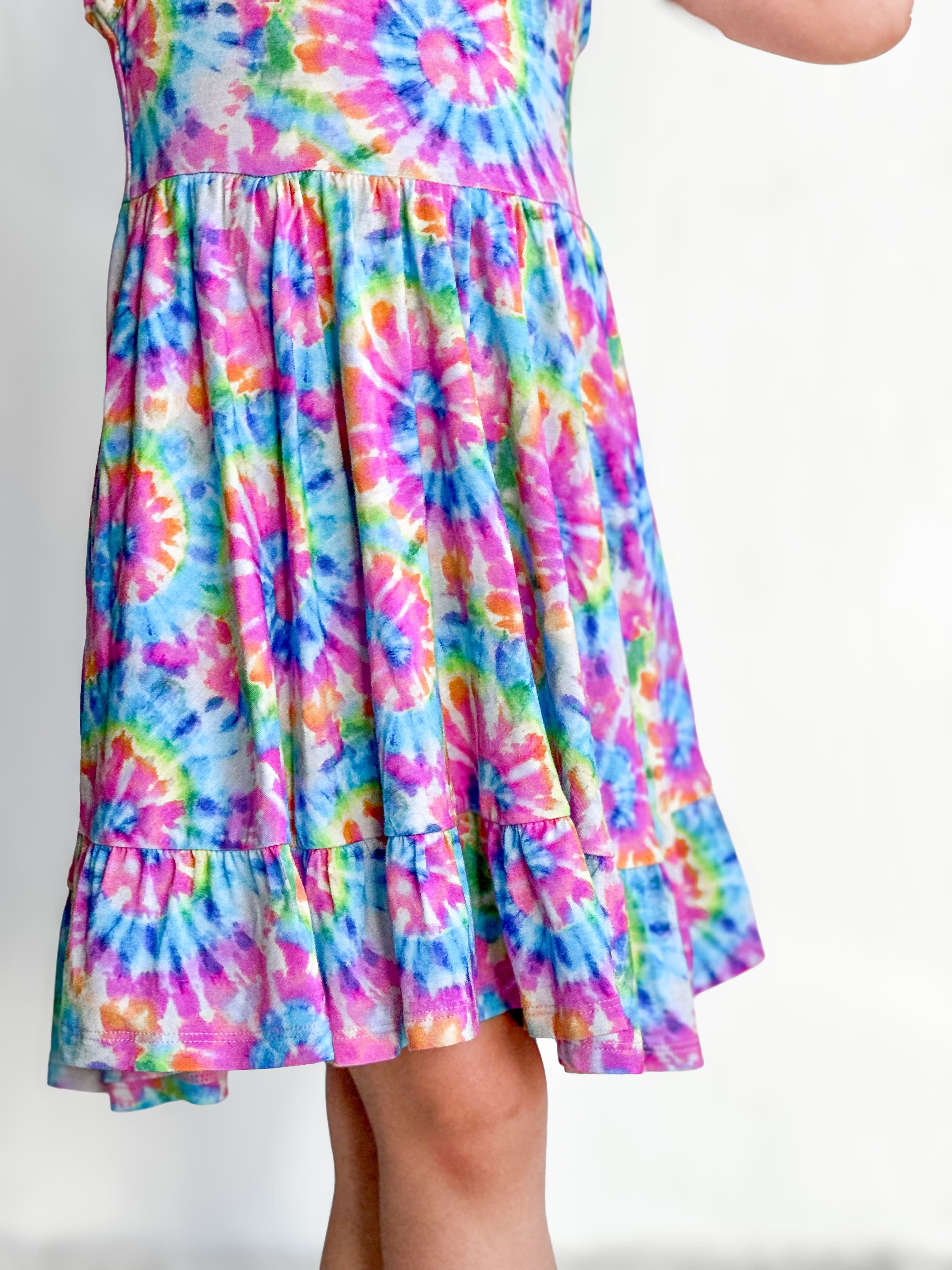 Rainbow Tie Dye Ruffled Twirl Dress